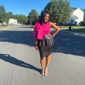 Faux leather mini skirt with peplum waist